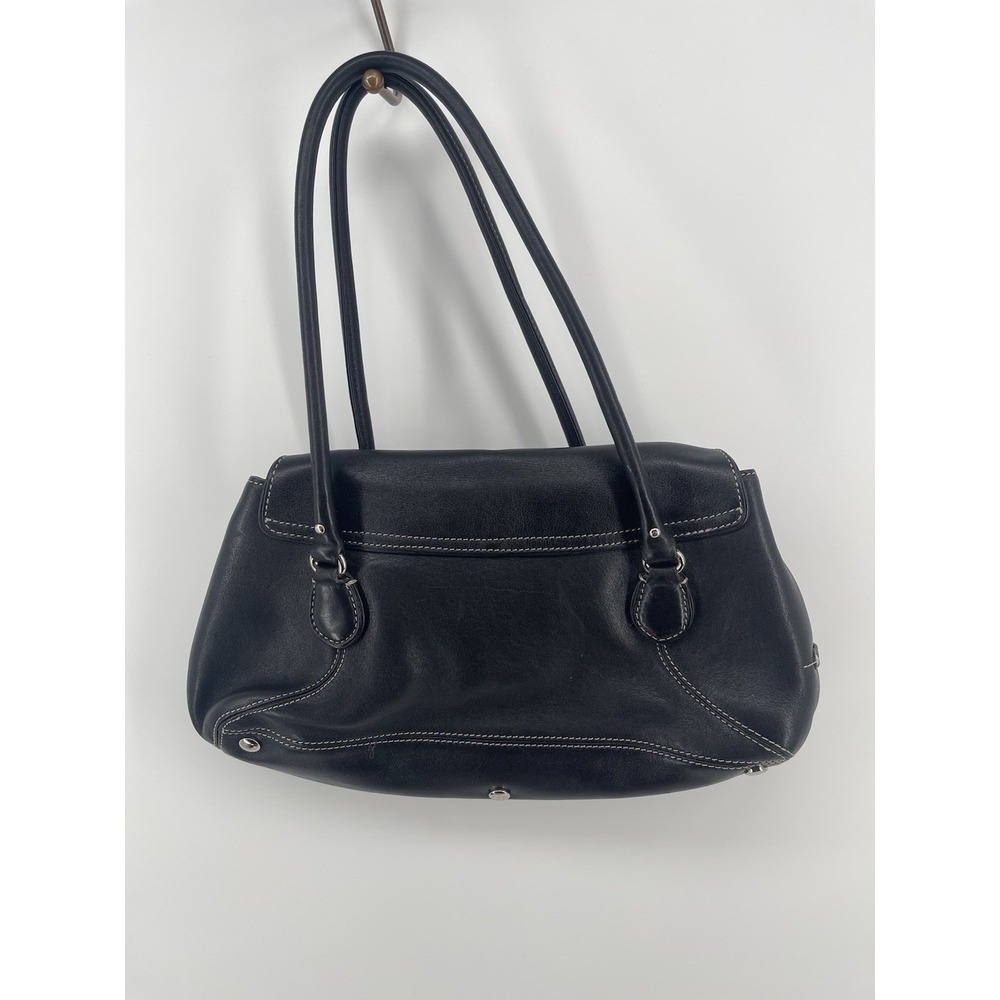 Cole Haan Black Leather Shoulder Bag Contrast Stitch Silver Hardware Women's - Picture 2 of 10
